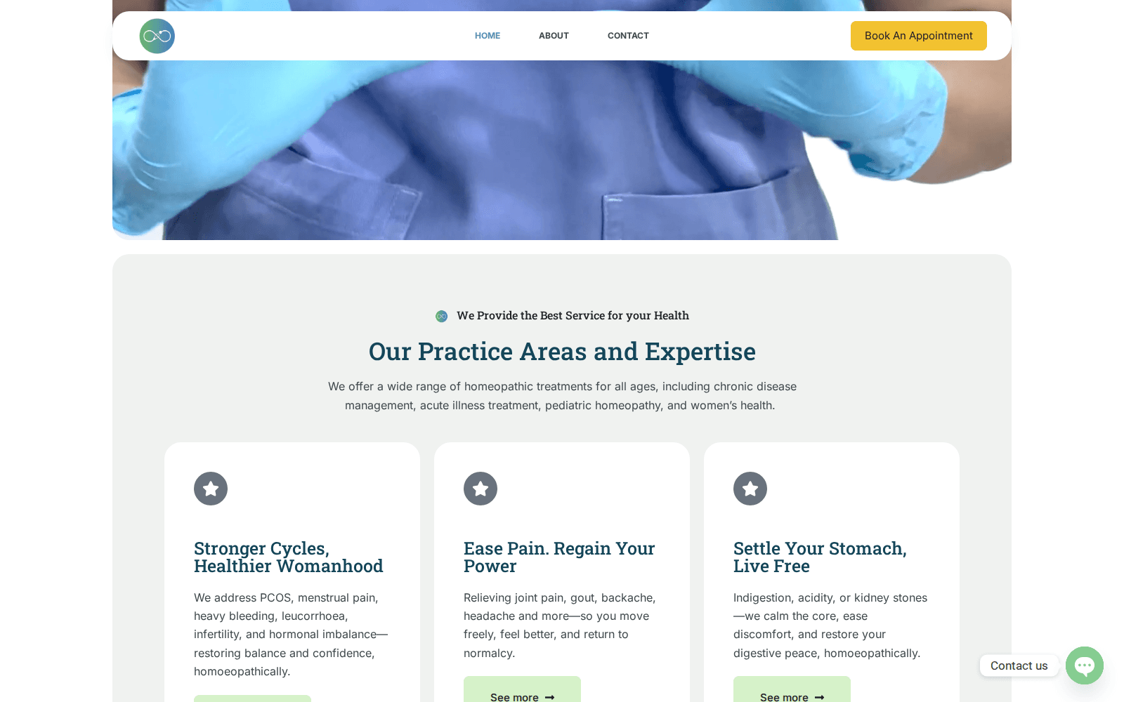 Practice Areas — a grid of the clinic's treatment focuses